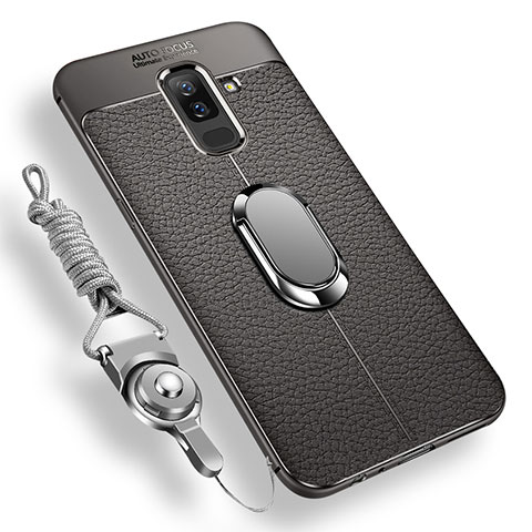 Samsung Galaxy A6 Plus用極薄ソフトケース シリコンケース 耐衝撃 全面保護 アンド指輪 マグネット式 バンパー サムスン グレー