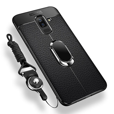 Samsung Galaxy A6 Plus用極薄ソフトケース シリコンケース 耐衝撃 全面保護 アンド指輪 マグネット式 バンパー サムスン ブラック