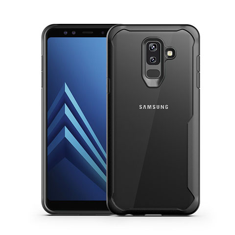 Samsung Galaxy A6 Plus用ハイブリットバンパーケース クリア透明 プラスチック 鏡面 サムスン ブラック