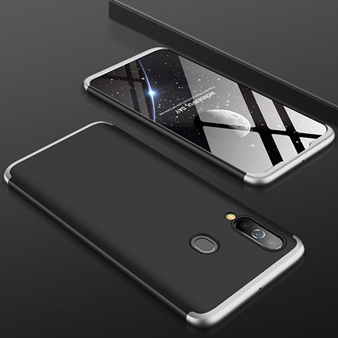 Samsung Galaxy A60用ハードケース プラスチック 質感もマット 前面と背面 360度 フルカバー サムスン シルバー・ブラック