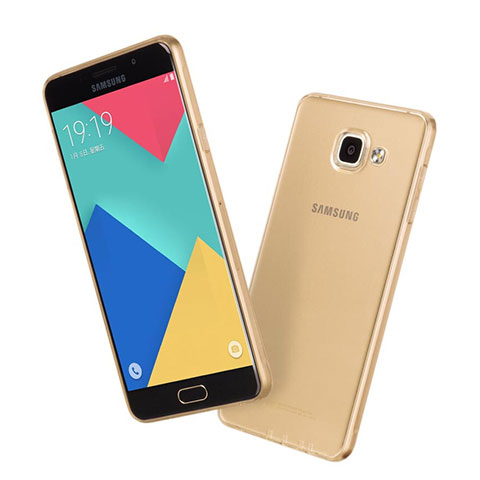 Samsung Galaxy A7 (2016) A7100用極薄ソフトケース シリコンケース 耐衝撃 全面保護 クリア透明 サムスン ゴールド