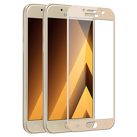 Samsung Galaxy A7 (2017) A720F用強化ガラス フル液晶保護フィルム F03 サムスン ゴールド