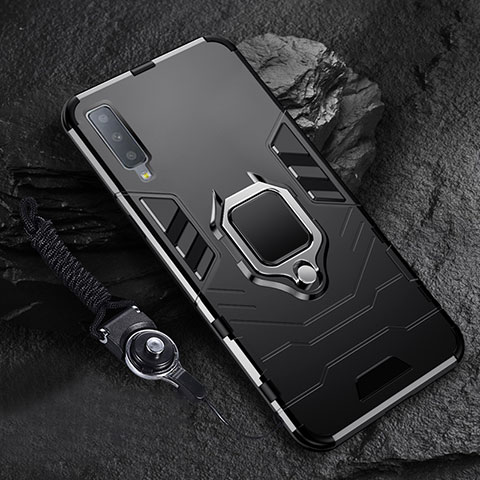 Samsung Galaxy A7 (2018) A750用ハイブリットバンパーケース プラスチック アンド指輪 マグネット式 サムスン ブラック