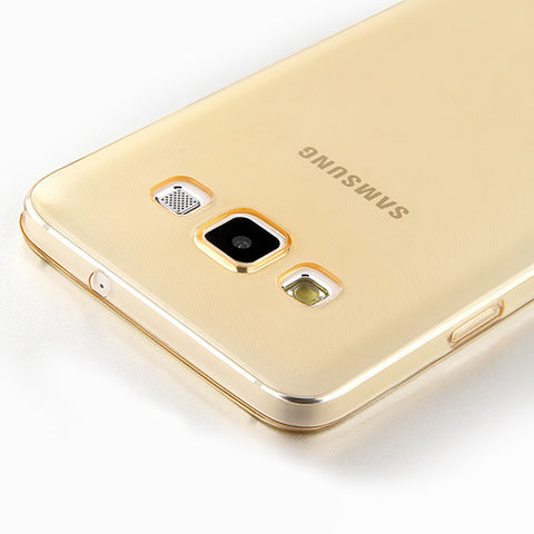 Samsung Galaxy A7 SM-A700用極薄ソフトケース シリコンケース 耐衝撃 全面保護 クリア透明 サムスン ゴールド