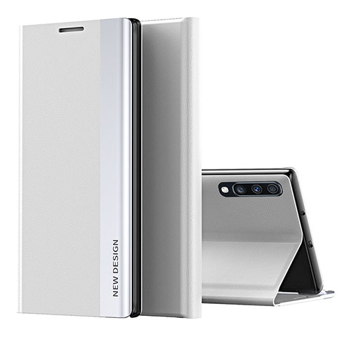 Samsung Galaxy A70用手帳型 レザーケース スタンド カバー QH1 サムスン シルバー