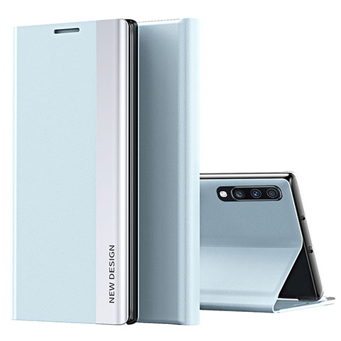 Samsung Galaxy A70用手帳型 レザーケース スタンド カバー QH1 サムスン ライトブルー