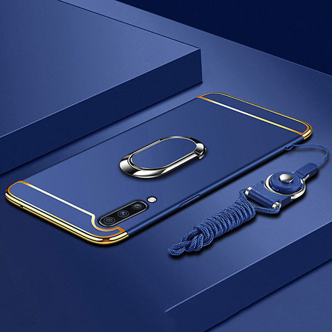 Samsung Galaxy A70用ケース 高級感 手触り良い メタル兼プラスチック バンパー アンド指輪 亦 ひも サムスン ネイビー