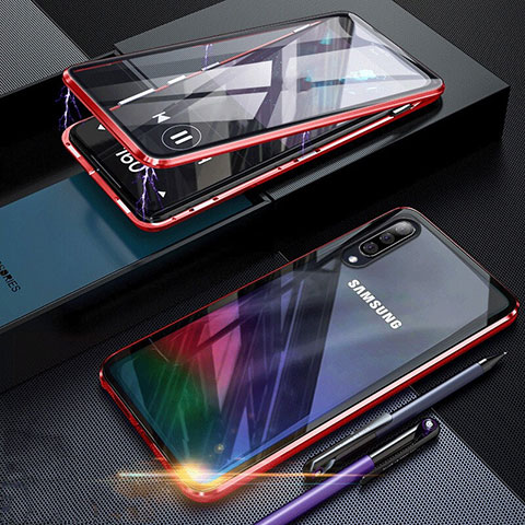 Samsung Galaxy A70用ケース 高級感 手触り良い アルミメタル 製の金属製 360度 フルカバーバンパー 鏡面 カバー サムスン レッド
