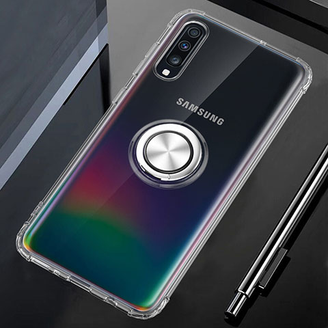 Samsung Galaxy A70用極薄ソフトケース シリコンケース 耐衝撃 全面保護 クリア透明 アンド指輪 マグネット式 C01 サムスン クリア