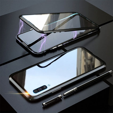 Samsung Galaxy A70用ケース 高級感 手触り良い アルミメタル 製の金属製 360度 フルカバーバンパー 鏡面 カバー T02 サムスン ブラック