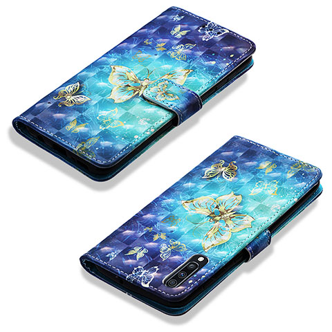 Samsung Galaxy A70S用手帳型 レザーケース スタンド パターン カバー Y03B サムスン ブルー