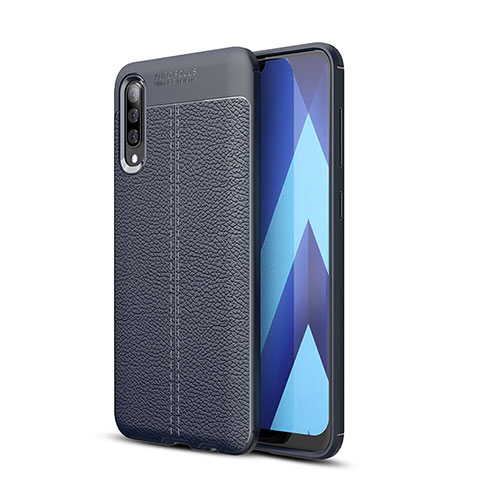 Samsung Galaxy A70S用シリコンケース ソフトタッチラバー レザー柄 カバー WL1 サムスン ネイビー