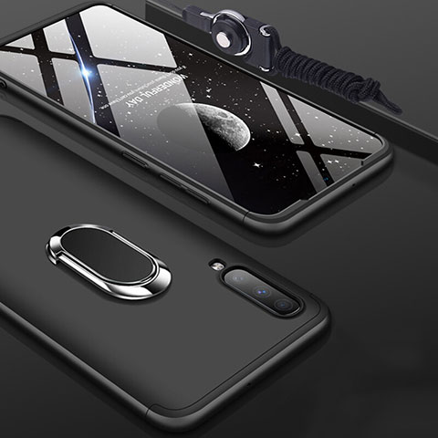 Samsung Galaxy A70S用ハードケース プラスチック 質感もマット 前面と背面 360度 フルカバー アンド指輪 サムスン ブラック