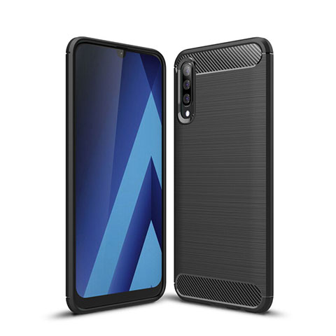 Samsung Galaxy A70S用シリコンケース ソフトタッチラバー ライン カバー C01 サムスン ブラック