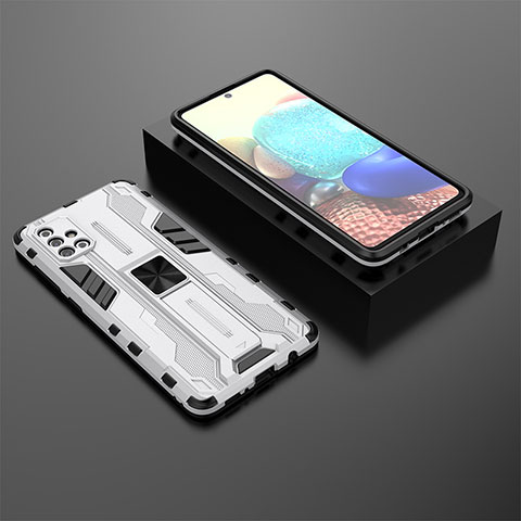 Samsung Galaxy A71 4G A715用ハイブリットバンパーケース スタンド プラスチック 兼シリコーン カバー マグネット式 KC2 サムスン ホワイト