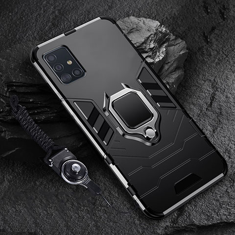 Samsung Galaxy A71 5G用ハイブリットバンパーケース プラスチック アンド指輪 マグネット式 サムスン ブラック
