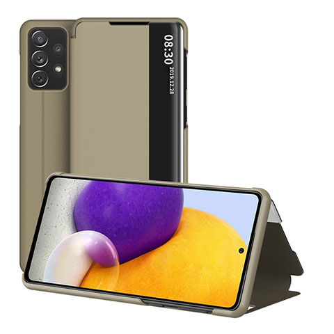 Samsung Galaxy A72 5G用手帳型 レザーケース スタンド カバー ZL1 サムスン ゴールド