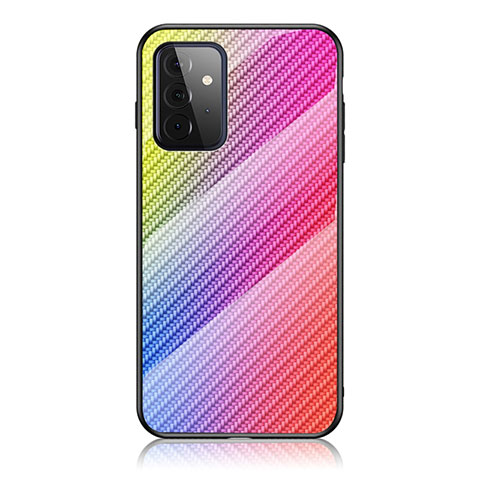Samsung Galaxy A72 5G用ハイブリットバンパーケース プラスチック 鏡面 虹 グラデーション 勾配色 カバー LS2 サムスン ピンク
