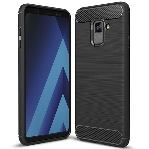 Samsung Galaxy A8+ A8 Plus (2018) A730F用シリコンケース ソフトタッチラバー ツイル カバー サムスン ブラック