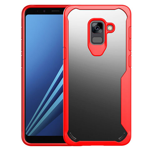 Samsung Galaxy A8+ A8 Plus (2018) A730F用ハイブリットバンパーケース クリア透明 プラスチック 鏡面 カバー サムスン レッド