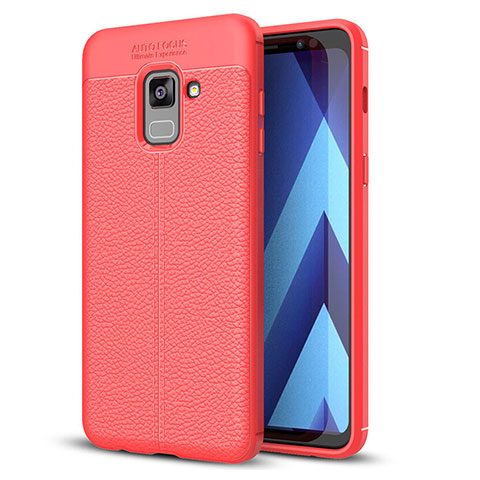 Samsung Galaxy A8+ A8 Plus (2018) A730F用シリコンケース ソフトタッチラバー レザー柄 サムスン レッド