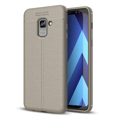 Samsung Galaxy A8+ A8 Plus (2018) A730F用シリコンケース ソフトタッチラバー レザー柄 サムスン グレー