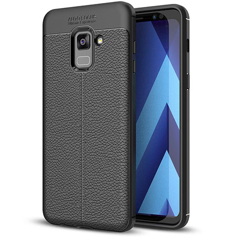 Samsung Galaxy A8+ A8 Plus (2018) A730F用シリコンケース ソフトタッチラバー レザー柄 サムスン ブラック