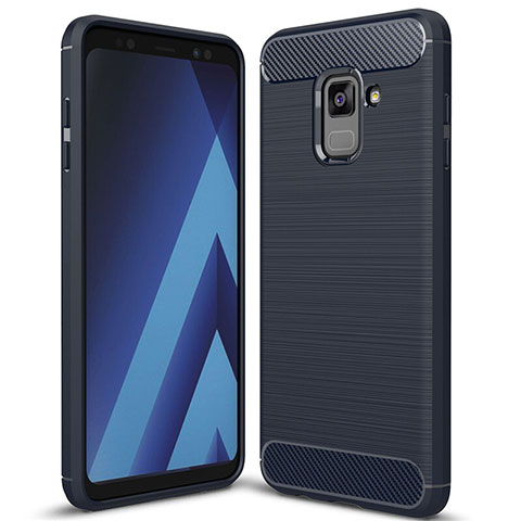 Samsung Galaxy A8+ A8 Plus (2018) Duos A730F用シリコンケース ソフトタッチラバー ツイル カバー サムスン ネイビー