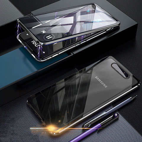 Samsung Galaxy A80用ケース 高級感 手触り良い アルミメタル 製の金属製 360度 フルカバーバンパー 鏡面 カバー サムスン ブラック