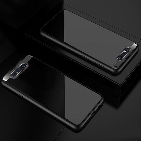 Samsung Galaxy A80用ハイブリットバンパーケース クリア透明 プラスチック 鏡面 カバー サムスン ブラック