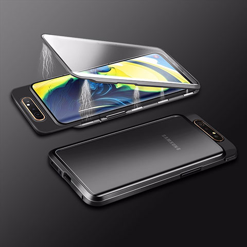 Samsung Galaxy A80用ケース 高級感 手触り良い アルミメタル 製の金属製 360度 フルカバーバンパー 鏡面 カバー M01 サムスン ブラック