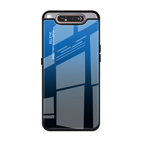 Samsung Galaxy A80用ハイブリットバンパーケース プラスチック 鏡面 虹 グラデーション 勾配色 カバー H01 サムスン ネイビー