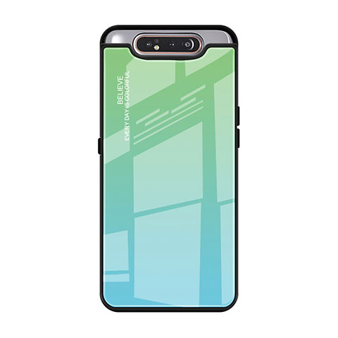 Samsung Galaxy A80用ハイブリットバンパーケース プラスチック 鏡面 虹 グラデーション 勾配色 カバー H01 サムスン グリーン
