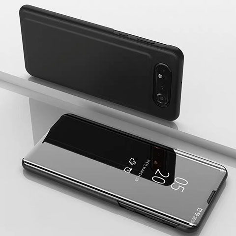 Samsung Galaxy A80用手帳型 レザーケース スタンド 鏡面 カバー M01 サムスン ブラック