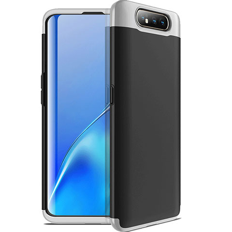 Samsung Galaxy A80用ハードケース プラスチック 質感もマット 前面と背面 360度 フルカバー C01 サムスン シルバー・ブラック