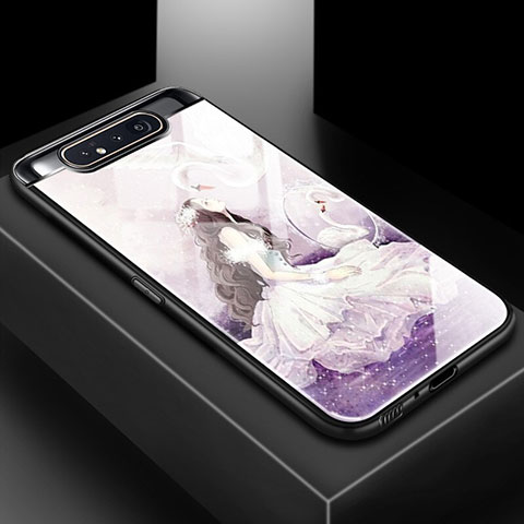 Samsung Galaxy A80用ハイブリットバンパーケース プラスチック パターン 鏡面 カバー S01 サムスン パープル