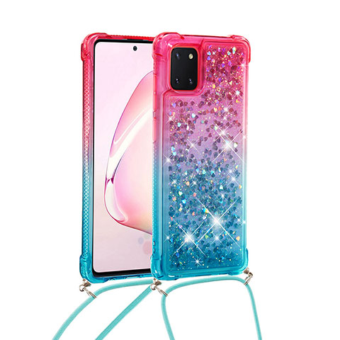 Samsung Galaxy A81用シリコンケース ソフトタッチラバー ブリンブリン カバー 携帯ストラップ S01 サムスン ピンク