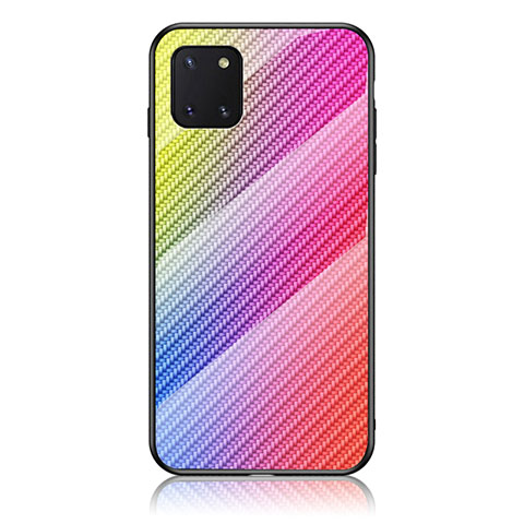 Samsung Galaxy A81用ハイブリットバンパーケース プラスチック 鏡面 虹 グラデーション 勾配色 カバー LS2 サムスン ピンク