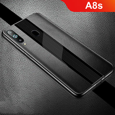 Samsung Galaxy A8s SM-G8870用シリコンケース ソフトタッチラバー レザー柄 S01 サムスン ブラック