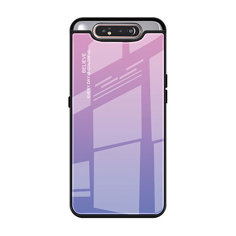 Samsung Galaxy A90 4G用ハイブリットバンパーケース プラスチック 鏡面 虹 グラデーション 勾配色 カバー H01 サムスン パープル