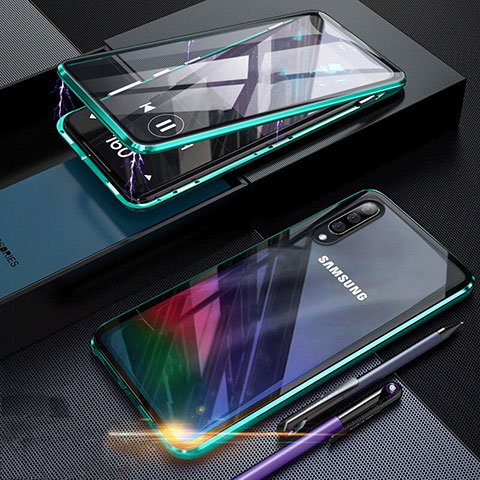 Samsung Galaxy A90 5G用ケース 高級感 手触り良い アルミメタル 製の金属製 360度 フルカバーバンパー 鏡面 カバー サムスン グリーン