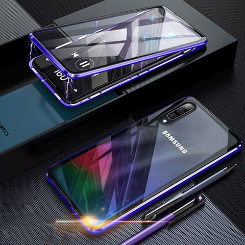 Samsung Galaxy A90 5G用ケース 高級感 手触り良い アルミメタル 製の金属製 360度 フルカバーバンパー 鏡面 カバー サムスン ネイビー