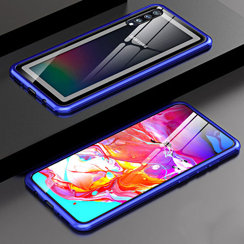 Samsung Galaxy A90 5G用ケース 高級感 手触り良い アルミメタル 製の金属製 360度 フルカバーバンパー 鏡面 カバー T01 サムスン ネイビー