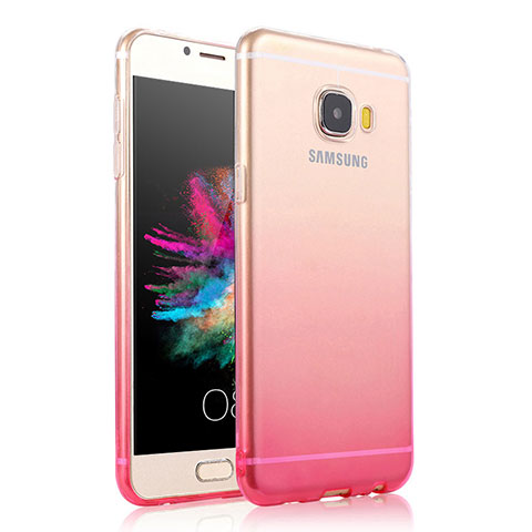 Samsung Galaxy C5 SM-C5000用極薄ソフトケース グラデーション 勾配色 クリア透明 サムスン ピンク