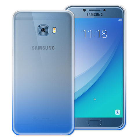 Samsung Galaxy C7 Pro C7010用極薄ソフトケース グラデーション 勾配色 クリア透明 サムスン ネイビー