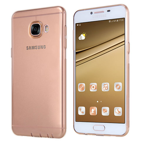 Samsung Galaxy C7 SM-C7000用極薄ソフトケース シリコンケース 耐衝撃 全面保護 クリア透明 T06 サムスン ゴールド