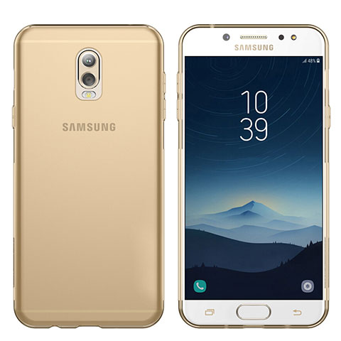 Samsung Galaxy C8 C710F用極薄ソフトケース シリコンケース 耐衝撃 全面保護 クリア透明 T03 サムスン ゴールド