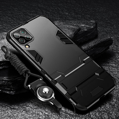 Samsung Galaxy F22 4G用ハイブリットバンパーケース スタンド プラスチック 兼シリコーン カバー R01 サムスン ブラック