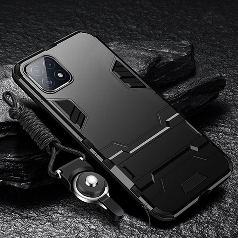 Samsung Galaxy F42 5G用ハイブリットバンパーケース スタンド プラスチック 兼シリコーン カバー サムスン ブラック
