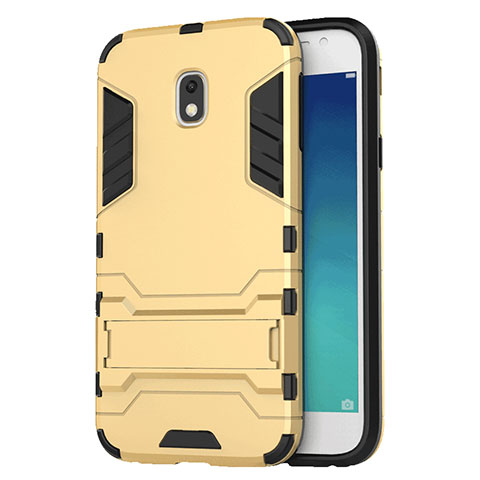 Samsung Galaxy J3 (2018) SM-J377A用ハイブリットバンパーケース スタンド プラスチック 兼シリコーン サムスン ゴールド
